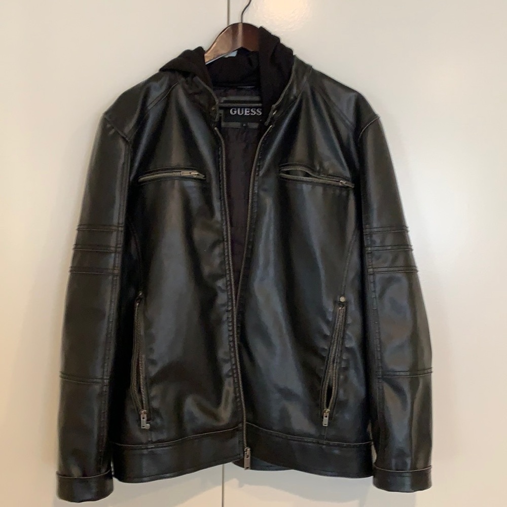 BLACK LEATHER JACKET BY GUESS